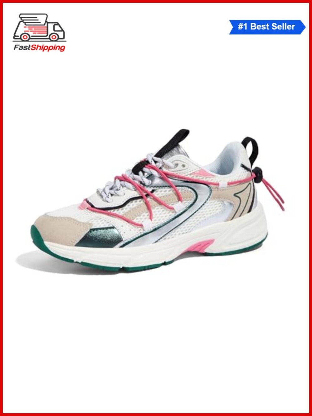 ✨ LUCKY STEP Women's Platform PU+Mesh Fashion Athletic Walking Sneakers Lace-Up